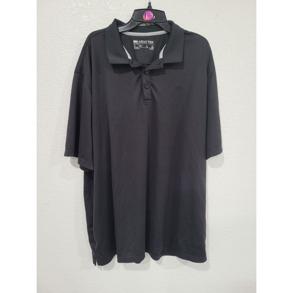 Ariat‎ TEK Mens XXL Black Short Sleeve Performance Pique Polo Shirt Logo #2